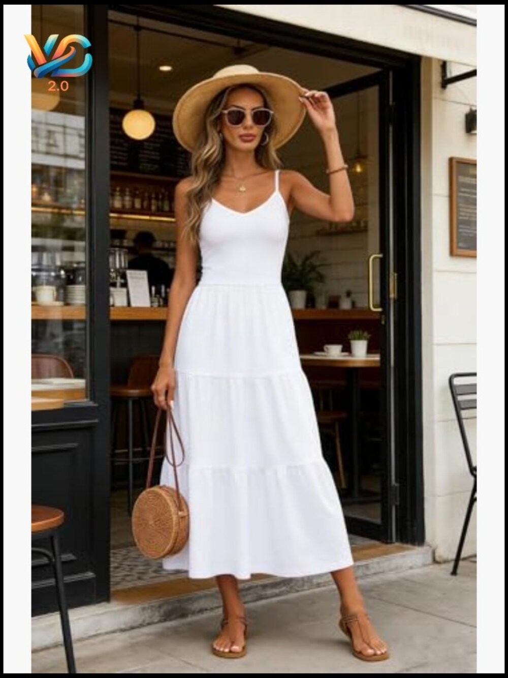 Flowy Tiered Maxi Dress Sleeveless Adjustable Straps Long Sundress - Picture 2 of 7